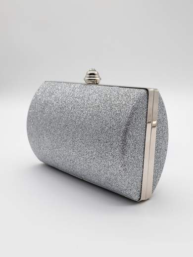 Rigid Silver Glitter Clutch with Removable Chain