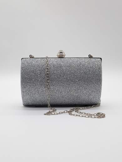 Rigid Silver Glitter Clutch with Removable Chain