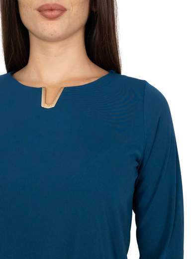 Blusa girocollo elegante tinta unita donna maniche lunghe