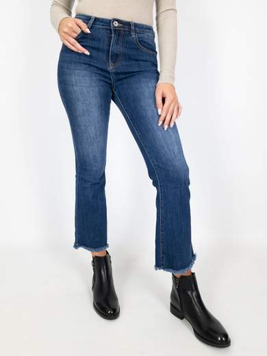 Fringed Cropped Flare Stretch Jeans 3D-1356