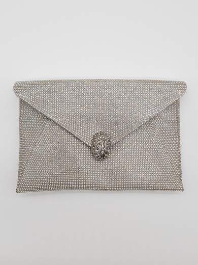 Silver Ceremony Clutch with Rhinestones and Jewel Closure