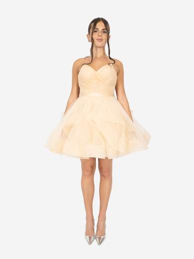 Abito corto 18 anni in tulle glitterato con fiocco staccato