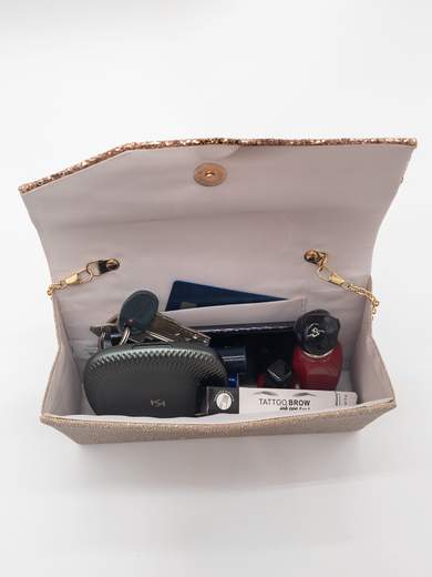 Bronze Lurex Evening Clutch with Glitter Flap