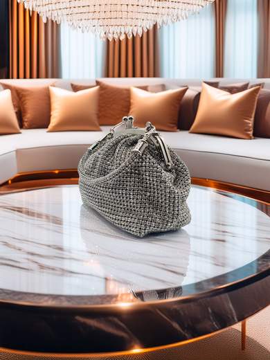 MICHELLE MOON Pochette elegante argento con strass – Clutch da donna con tracolla removibile 2802Y1026-ARGENTO