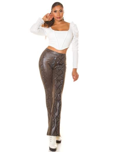 High-Waisted Bootcut Faux Leather Snake Print Pants