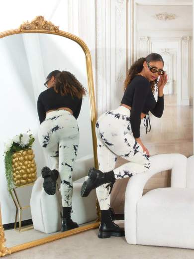 Leggings Sexy in Batik a Vita Alta con Cucitura Arricciata