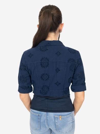Giacca corta donna in cotone con ricamo sangallo