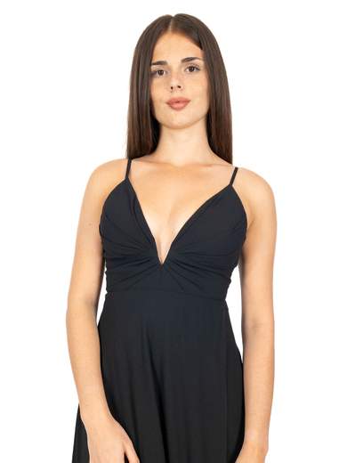 Abito Elegante Donna Da Sera Lungo Nero Con Spacco