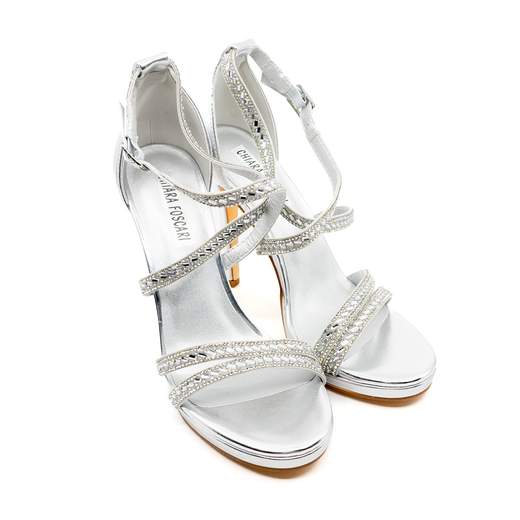 Sandali Gioiello Donna Argento con Tacco a Spillo e Plateau