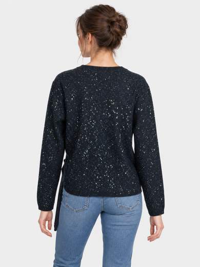Maglia girocollo con micropaillettes e spacco laterale
