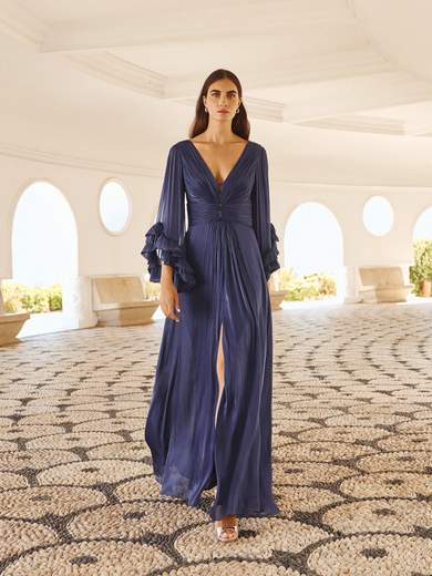 Abito Lungo Cerimonia Chiffon e Perline 5261