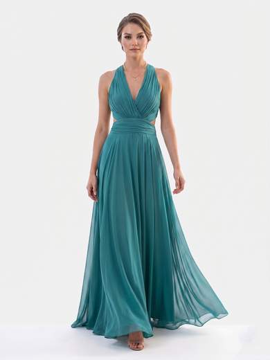 STRABELLO CERIMONIA Abito Lungo da Cerimonia in Chiffon con Collo all'Americana e Schiena Scoperta 7007-6F