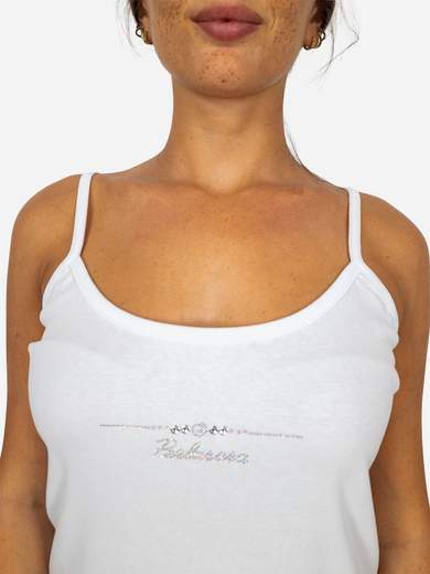 PERLARARA Canotta Donna 100% Cotone con Strass e Spalline Sottili - Made in Italy T62