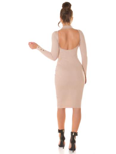 Abito Midi In Maglia A Costine Con Scollatura Sulla Schiena
