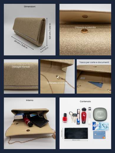 Pochette da Cerimonia Oro Glitterata Elegante