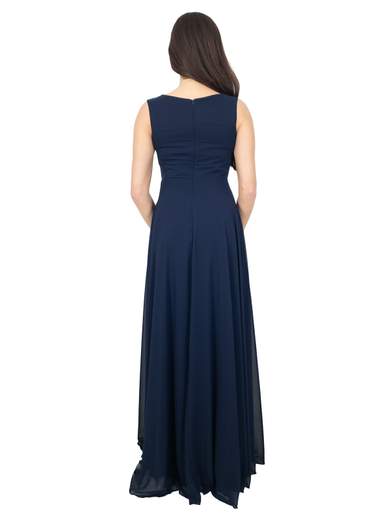 Long formal dress with detachable cape and removable brooch