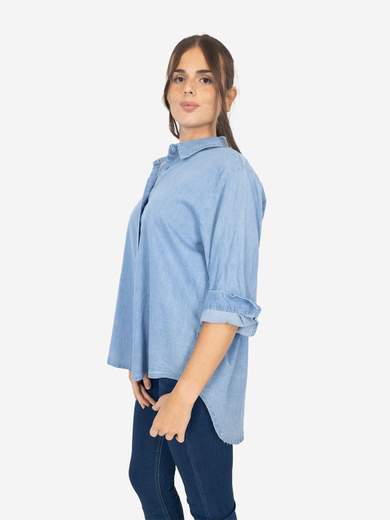 Kesy Camicia donna in chambray 100% cotone con maniche 3/4 CH_12174