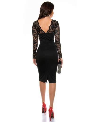 KOUCLA Abito Midi Elegante con Maniche in Pizzo Nero 0000K18409