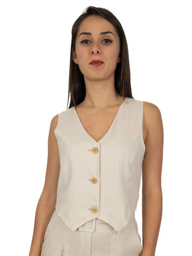 Bucle Gilet Donna Smanicato Estivo In Misto Lino E Viscosa Corto