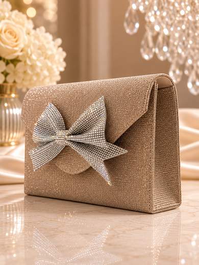 MICHELLE MOON Pochette da Cerimonia Oro Glitterata con Fiocco di Strass HL3499-oro
