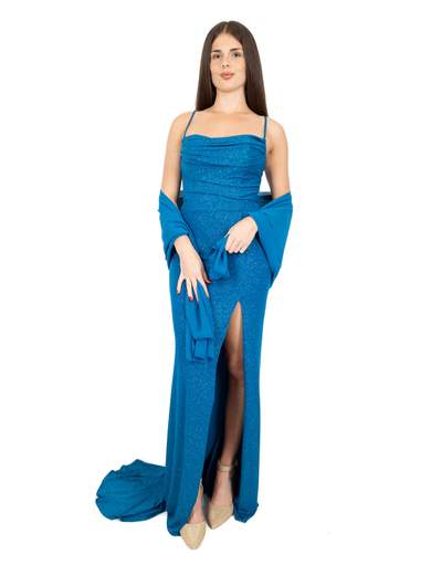 JEAN CRYÒ Vestito Diciottesimo Cerimonia Elegante Lungo Glitterato Con Spacco