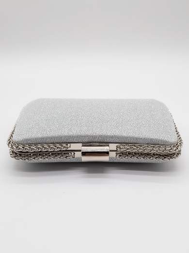 Rigid Silver Glitter Ceremony Pochette with Double Chain