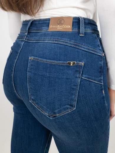 Jeans dritti capri a vita alta blu denim Emanuela Costa