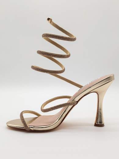 Gold jewel sandal with spiral and 10.5 cm hourglass heel