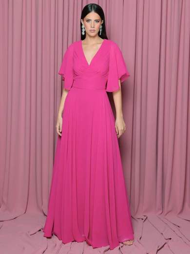 Bianca Brandi Curvy Abito da cerimonia lungo curvy con manica e stola in chiffon 29401M