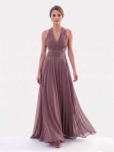 STRABELLO CERIMONIA Abito Lungo da Cerimonia in Chiffon con Collo all'Americana e Schiena Scoperta 7007-6F