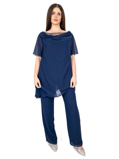 Bianca Brandi Curvy Completo Pantalone Elegante Donna in Chiffon Taglie Forti