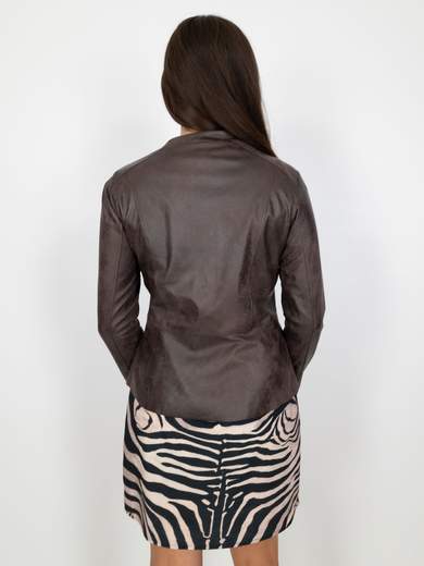 Giacca Ecopelle Donna Corta Con Zip E Maniche Lunghe