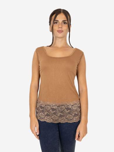 STRABELLO Canotta Donna Spalla Larga con Bordo in Pizzo Oversize CAN-06