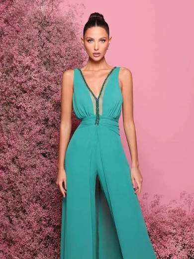 BIANCA BRANDI Tuta Elegante da Cerimonia con Dettagli Brillanti e Stola 29222