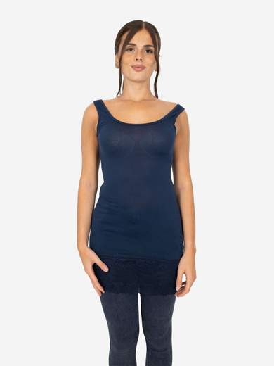Canotta Donna Lunga Con Pizzo In Fondo Basic Per Leggings Slim Fit