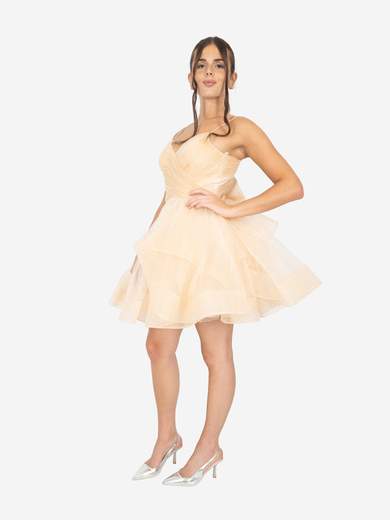 Abito corto 18 anni in tulle glitterato con fiocco staccato