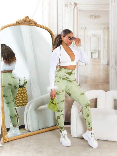 Leggings Sexy in Batik a Vita Alta con Cucitura Arricciata