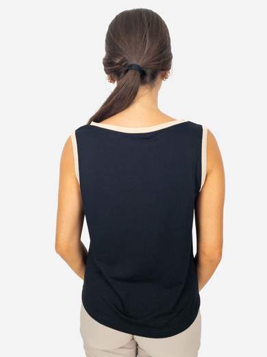 Casual flared tank top with gold glitter trims in stretch viscose