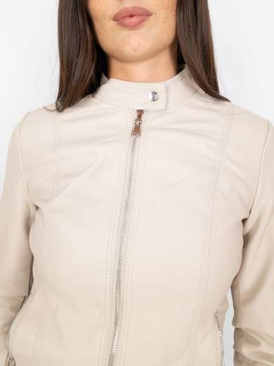Giacca Ecopelle Donna Corta Con Zip E Manica Lunga