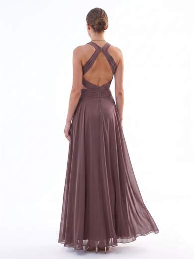 Abito Lungo da Cerimonia in Chiffon con Collo all'Americana 7007-6F