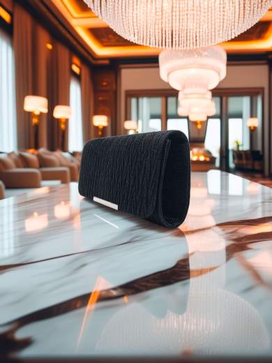 MICHELLE MOON Pochette da cerimonia nera glitterata elegante con tracolla removibile XX3479-NERO