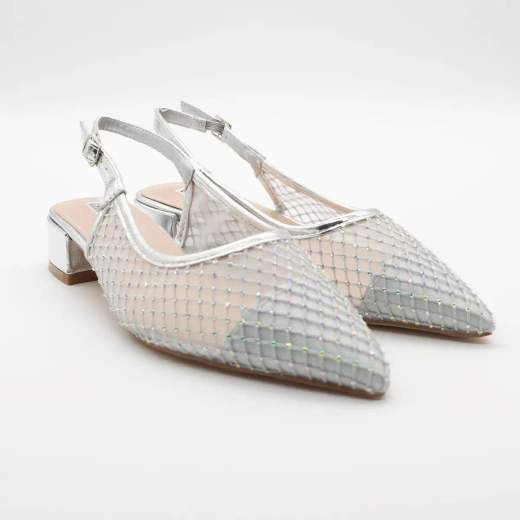CHIARA FOSCARI Slingback Donna Argento con Rete Brillante e Tacco Basso 3,5 cm A31-3121-ARGENTO
