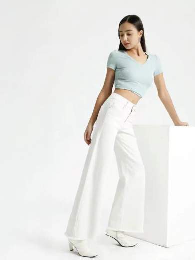 MISS BONBON Jeans Donna Cropped Flared Bianchi - Miss Bonbon Premium Denim Collection ZX-3477