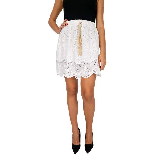 STRABELLO Gonna Svasata Con Elastico Vita Estiva In Pizzo Sangallo Corta