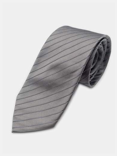 100% Silk Grey Striped Tie