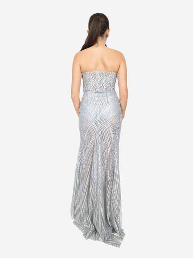 Silver Mermaid Long Dress with Deep Slit and Stole – Code 4473
