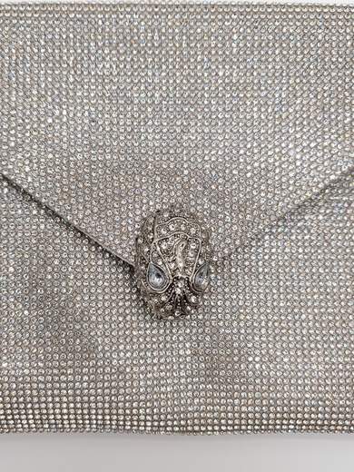 Silver Ceremony Clutch with Rhinestones and Jewel Closure