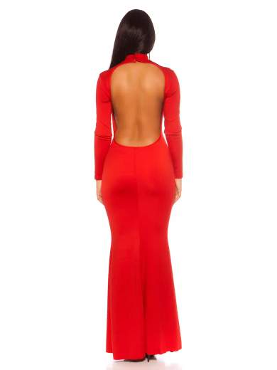 Abito Lungo con Schiena Scoperta e Maniche Lunghe – Eleganza Seducente