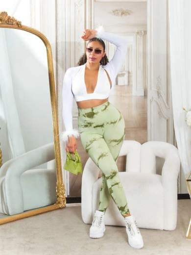 Leggings Sexy in Batik a Vita Alta con Cucitura Arricciata
