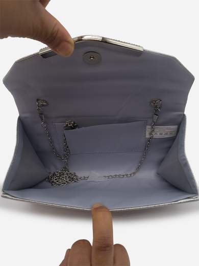 Pochette Argento da Cerimonia Elegante con Strass e Tracolla